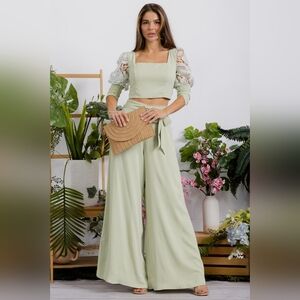 Elegant Mint Jumpsuit with Lace Accents